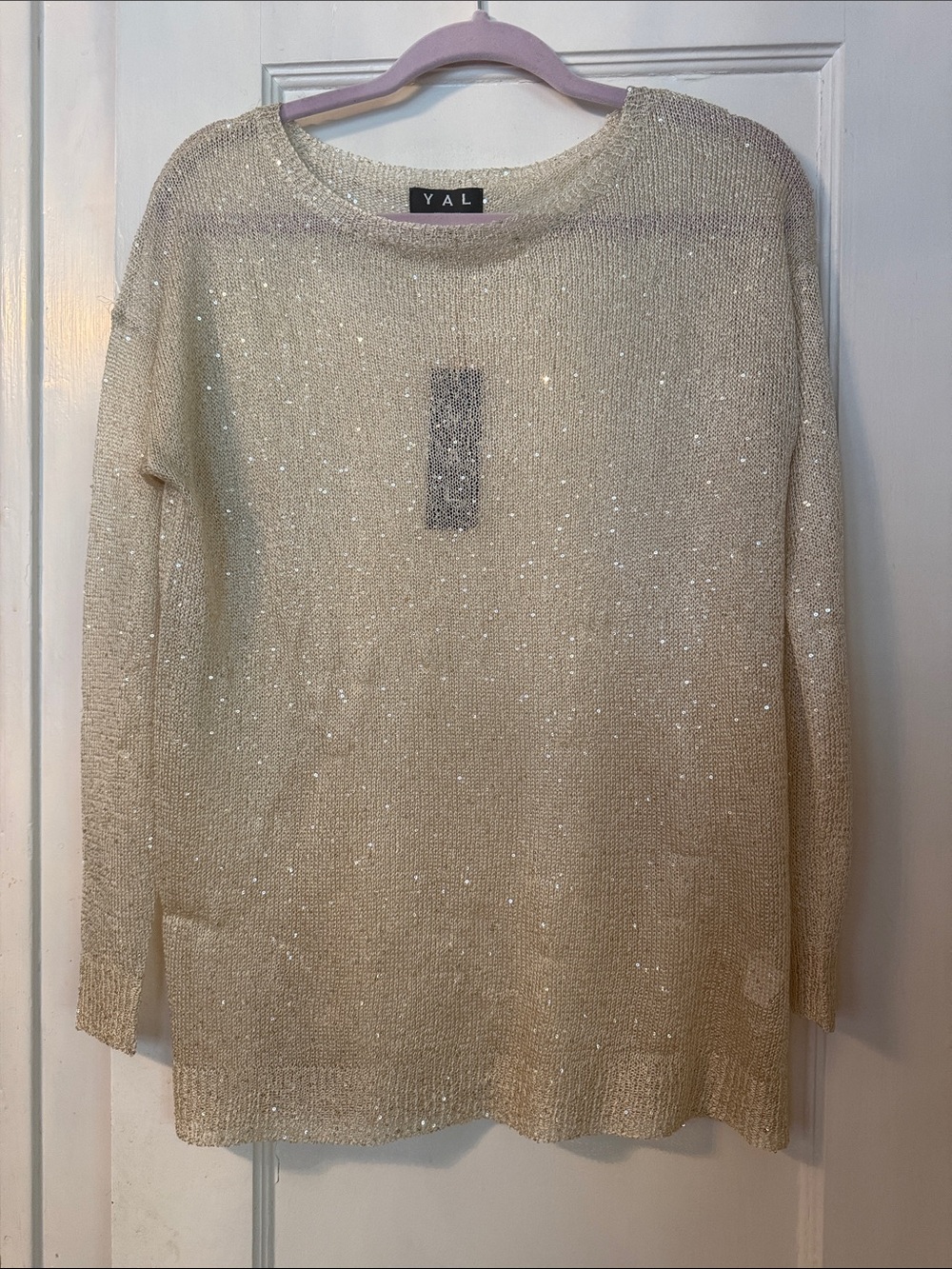 Women's Cream Sequin Crewneck Sweater